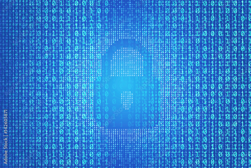 Poster binary data code background with lock icon