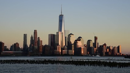 USA, New York, Manhattan, Lower Manhattan, East River, Brooklyn Bridge and Lower Manhattan Skyline, including Freedom Tower