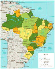 Obraz premium Polityczna mapa Brazylii z wybranymi terytoriami. Wektor
