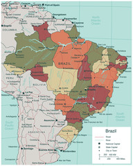 Brazil political map with selectable territories. Vector