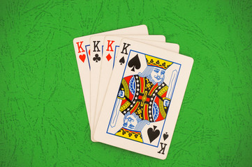 Poker. Kare of kings. Playing cards, four kings.