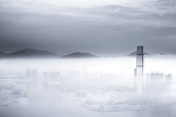 Misty morning view at Hong Kong City 