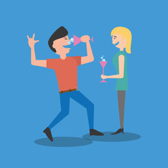 couple dancing drinking celebration vector illustration eps 10