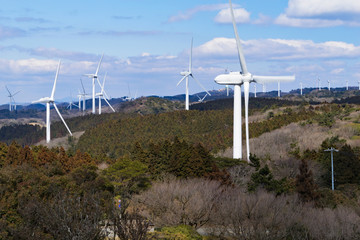 Wind turbines at Aoyama highland wind farm in Japan