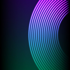 Vinyl grooves as neon lines background. With 80s vapor wave style for dj mix cover