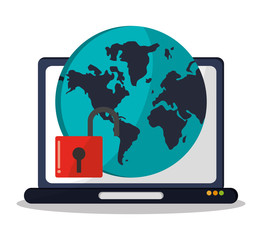 computer with internet security related icons image vector illustration design 