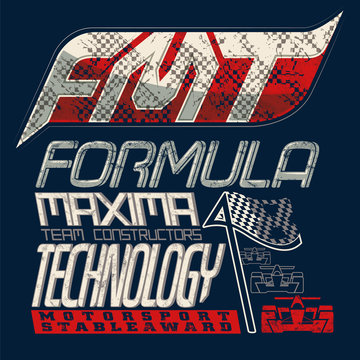 Typographic composition for formula one. Grunge, fashion stylish.