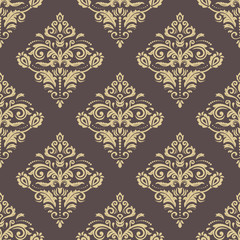 Damask classic pattern. Seamless abstract background with golden elements