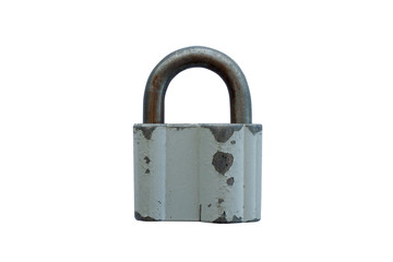 Naklejka premium The old big padlock isolated on white background.