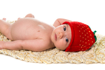 Naklejka na ściany i meble Cute newborn baby with a cap