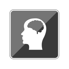 App Button schwarz reflektierend - Kopf mit Gehirn