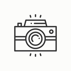 Camera line outline icon. Photo camera, photo gadget, instant photo. Snapshot photography sign. Vector simple linear design. Illustration. Flat symbols. Thin element. - 142609008