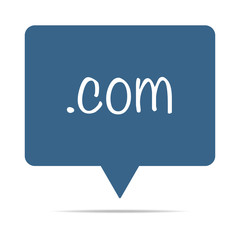 Blaue Sprechblase mit .com Internet Adresse Domain