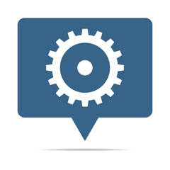 Blaue Sprechblase mit einzelnem Zahnrad