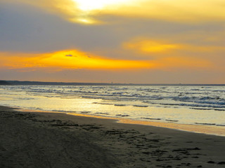 Riga bay in the rays of the setting sun.