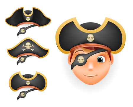 Pirate hats set realistic head isolated template mockup vector illustration