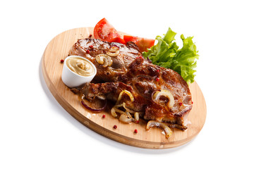 Roast steak on cutting board