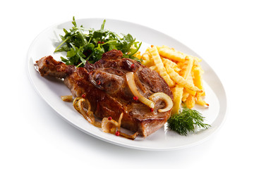 Roast steak with french fries