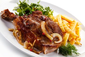 Roast steak with french fries