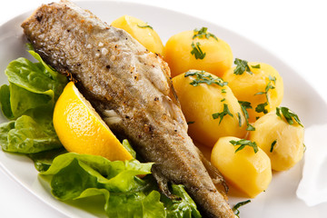 Fish dish - fried fish with potatoes