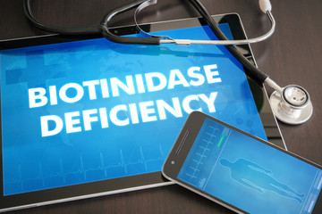 Biotinidase deficiency (genetic disorder) diagnosis medical concept on tablet screen with...