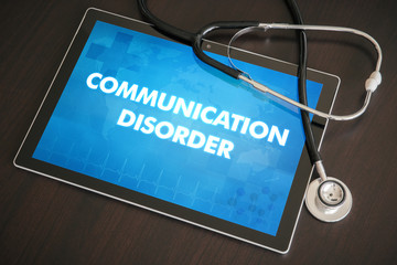Communication disorder (language, oral, speech) diagnosis medical concept on tablet screen with stethoscope