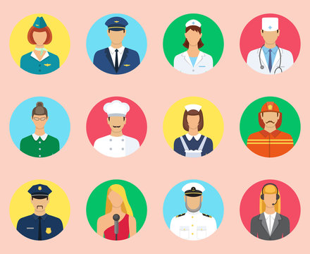 Set of colorful profession people flat style icons vector illust