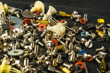 various screws, bolts, washers, nuts and other computer small fasteners