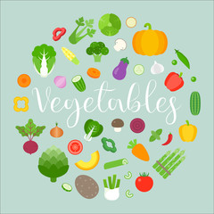 Vegetables arrange in circle shape design for banner, backdrop