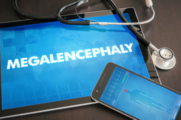 Megalencephaly (neurological disorder) diagnosis medical concept on tablet screen with stethoscope