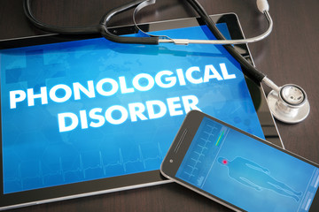 Phonological disorder (communication disorder) diagnosis medical concept on tablet screen with stethoscope