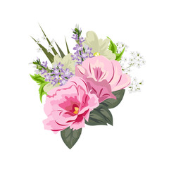 Bouquet of flowers. Decor elements for greeting cards, wedding invitations, birthday and other celebrations. Isolated on white background.