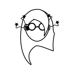 face girl funny glasses outline vector illustration eps 10