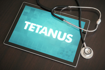Tetanus (neurological disorder) diagnosis medical concept on tablet screen with stethoscope