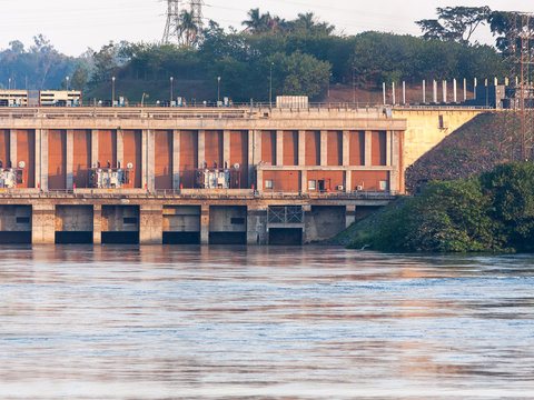 Victoria Nile River Hydropower At Sunset. Jinja, Uganda, Eastern Africa.
