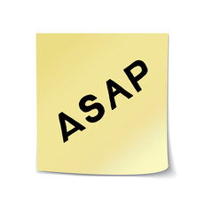 ASAP - hand drawn lettering abbreviation on sticky note template. Vector illustration quote. Handwritten inscription phrase for office, presentation, t-shirt print, poster design.
