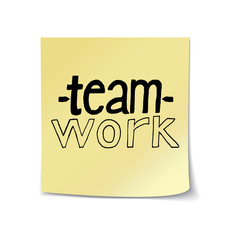 Teamwork- Hand Drawn Lettering on Sticky Note Template. Vector Illustration Quote. Handwritten Inscription Phrase for Office, Presentation, T-shirt Print, Poster, Cover, Case Design.