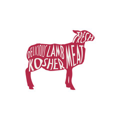 Kosher Meat Label. Lamb silhouette with typography 
