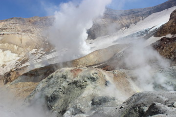White fumaroles of the volcano Mutnovsky Kamchatka