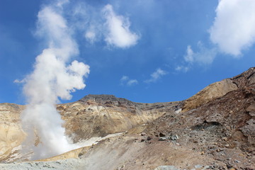 White fumaroles of the volcano Mutnovsky Kamchatka