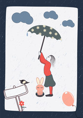 cute girl vector/T-shirt print/Book illustrations for children/Romantic hand drawing poster/cartoon character/For apparel or other uses in vector/animal lover