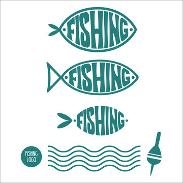 Vector illustration, set fishing logo with a wave element and float, turquoise on a white background. Isolated.