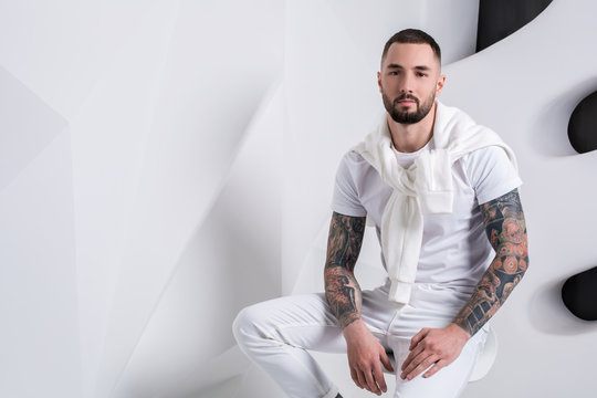 Handsome male model wear white clothes