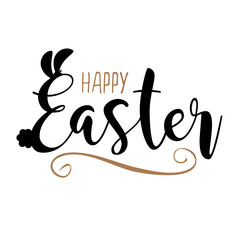Happy Easter in hand drawn type with bunny ears and fluffy tail. EPS 10 vector. - 142620627