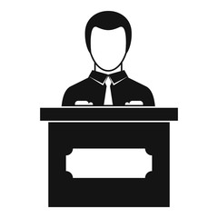 Businessman giving presentation icon, simple style