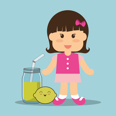 beauti girl glass jar juice and lemon vector illustration eps 10