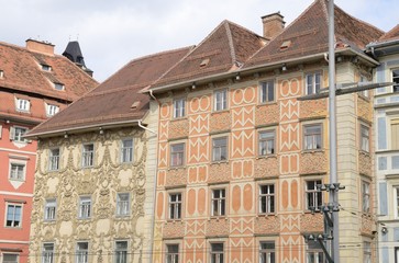 Fototapeta na wymiar Facades of buildings in Graz, Austria