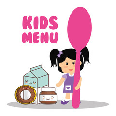 kids menu girl holding spoon food vector illustration eps 10