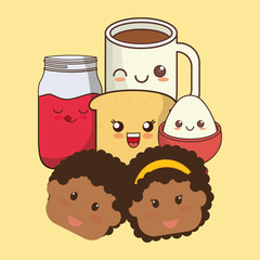 face kids breakfast kawaii icons vector illustration eps 10