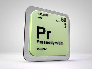 Proseodymium - Pr - chemical element periodic table 3d render